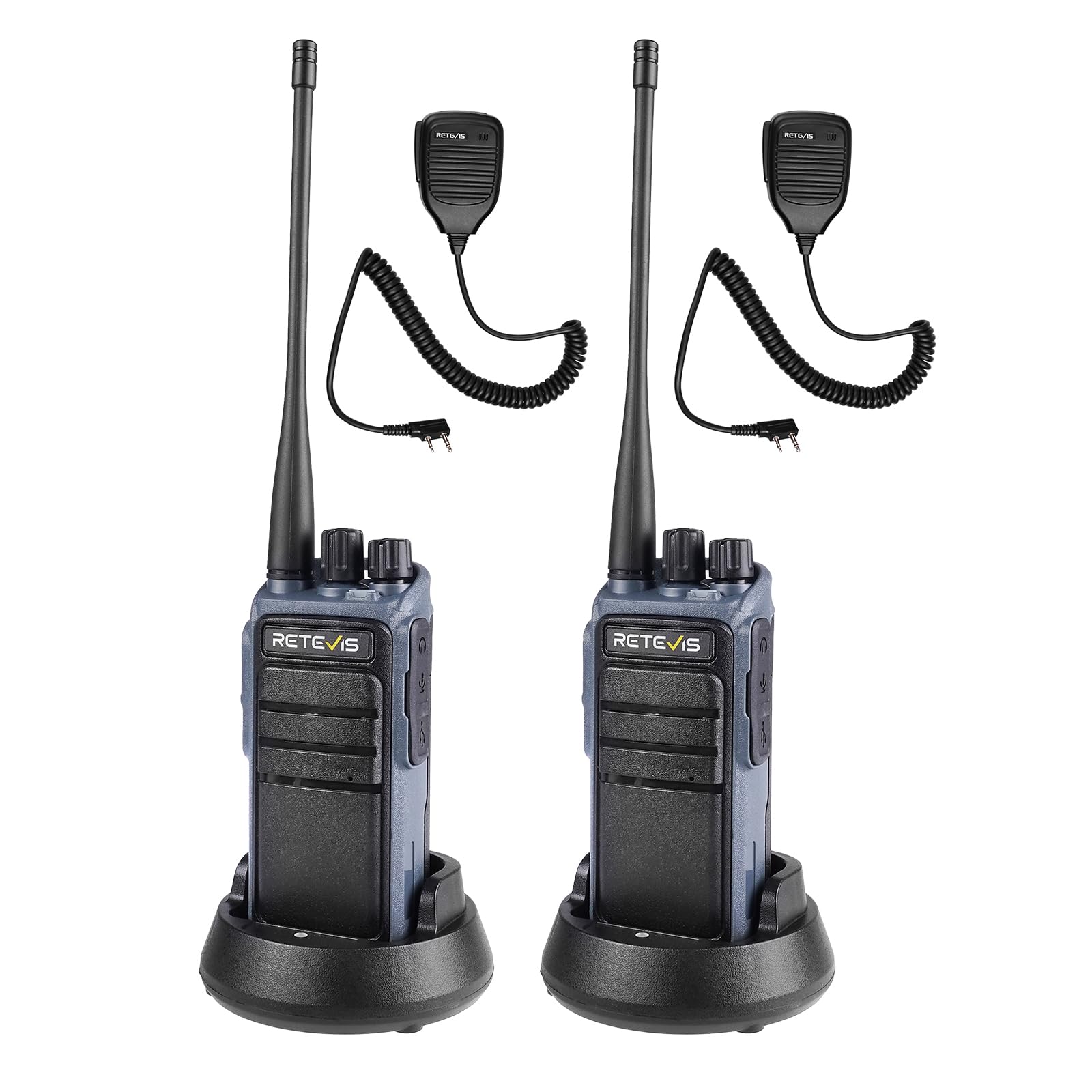 Retevis C64 Walkie Talkies con Control de Voz, Radio Bidireccional de Largo Alcance, 2500 mAh, VOX, Radio de Alta Potencia con Micrófono de Altavoz para Seguridad, Emergencia (Negro, 2 Piezas)