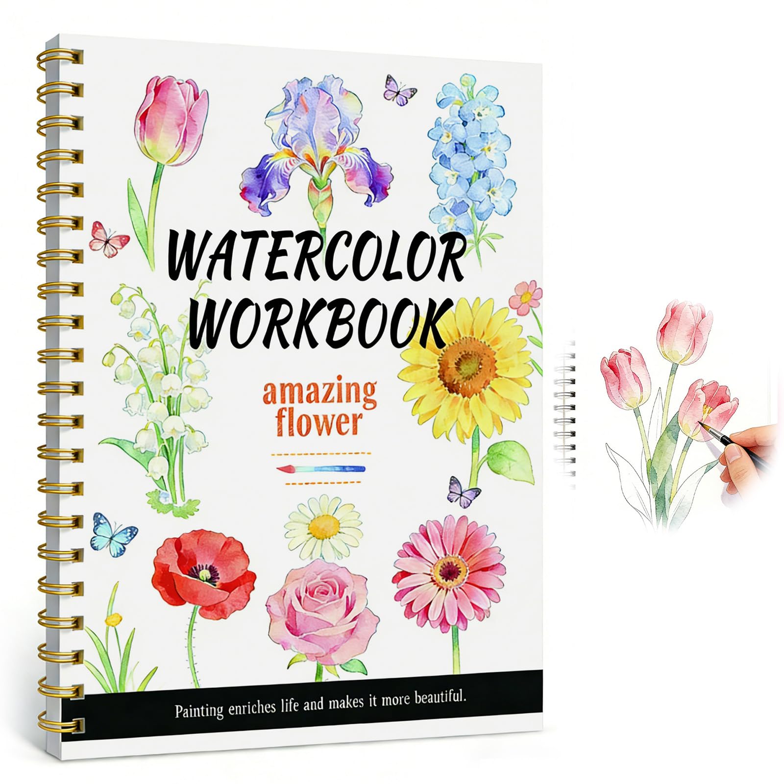 Watercolor Workbook, 14 Flower Patterns of Original DIY Designs, Water Colouring Book for Beginner Friendly, Watercolour Workbook Art & Crafts Painting Supplies Gifts for Adults Teens (Flower)