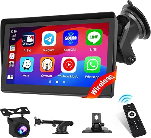 Hikity Carplay Android Auto portátil estéreo para automóvil de 7 pulgadas, pantalla táctil con Airplay, control de voz, Bluetooth, FM, entrada