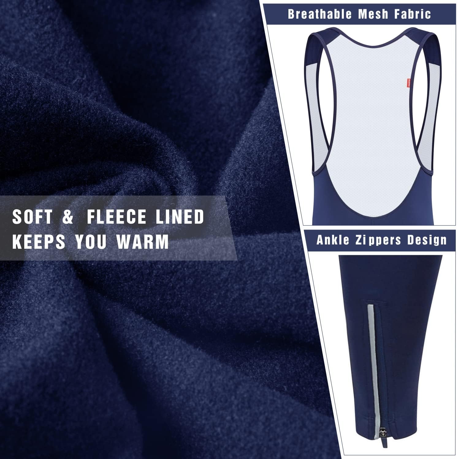 qualidyne Men's Thermal Cycling Bib Tights, 3D Padded, Fleece-Lined Winter Bike Leggings for Cold-Weather Riding - Image 5