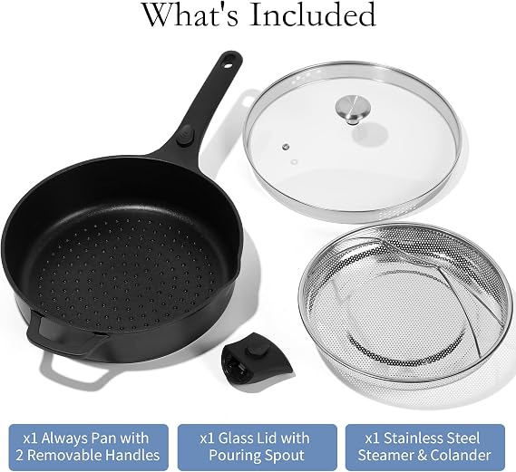 ESLITE LIFE Nonstick Always Pan with Lid, 11 Inch(4.5 Qt) Deep Frying Skillet Saute Pan, Safe for Oven, Induction & All Cooktops, PTFE & PFOA Free (Black Granite, 11 w/Lid & Steamer)