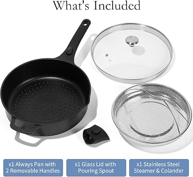ESLITE LIFE Nonstick Always Pan with Lid, 11 Inch(4.5 Qt) Deep Frying Skillet Saute Pan, Safe for Oven, Induction & All Cooktops, PTFE & PFOA Free (Black Granite, 11 w/Lid & Steamer)