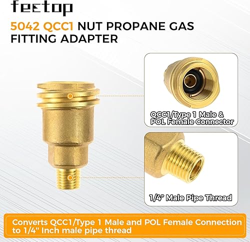 Miniatura 4 de Kit de adaptador de gas propano de 3 piezas, QCC1POL a macho NPT de 14 pulgadas + macho POL a macho NPT de 14 pulgadas + QCC1 macho a 14 pulgadas