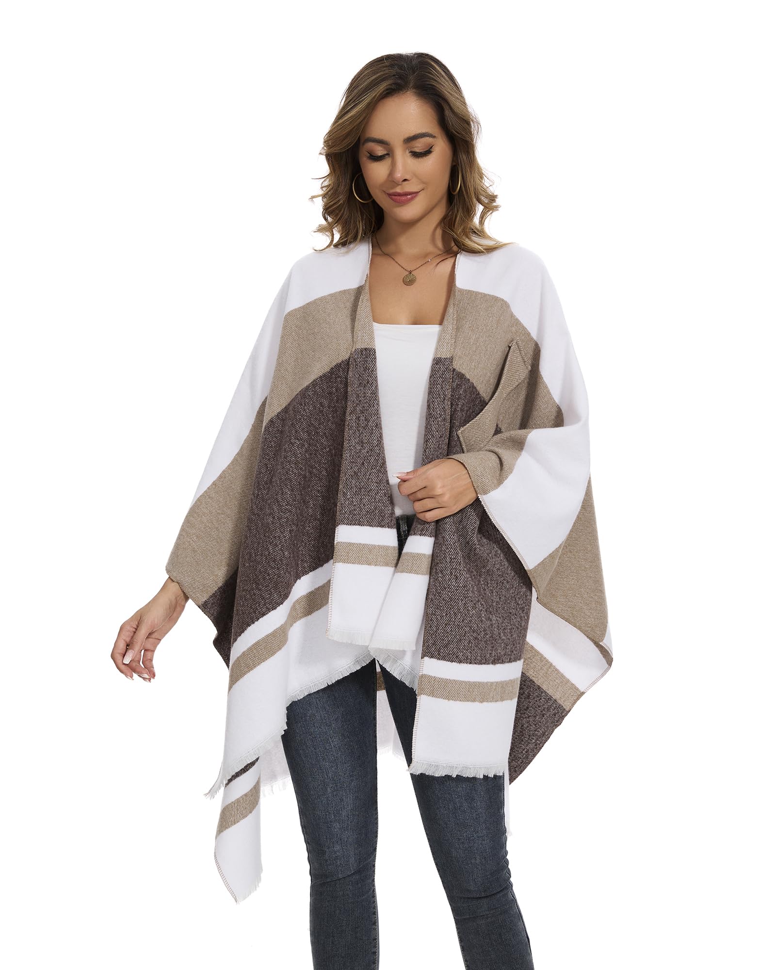 Poncho pour Femmes, Élégante Cape Tricotée Ouverte Devant Châles Enveloppants Écharpe Couverture Cardigan Manteau pour Le Printemps, l'Automne et l'hiver