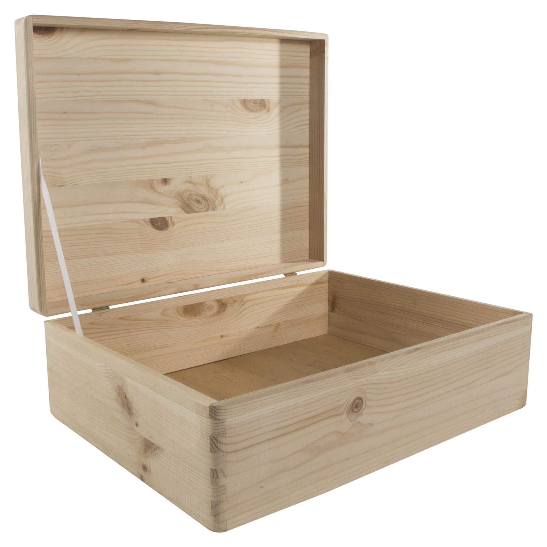 Woodeedoo Natural Large Wooden Storage Chest With Solid Pine Lid – Unfinished Craft Keepsake Gift Memory Box For Engraving Pyrography Painting Diy Decoration Home Toys Organisation – 39.5 X 29.5 X 13.5 Cm