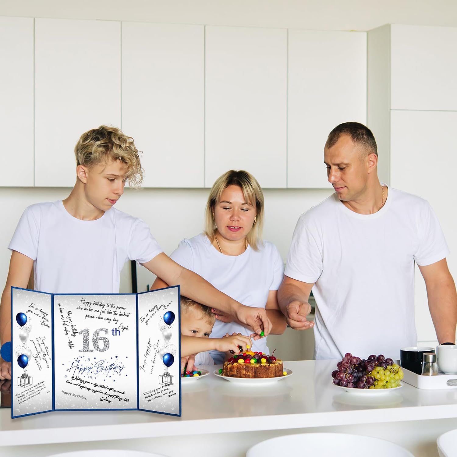 Crenics 16th Birthday Decorations for Boy or Girls, Creative 16th Birthday Guest Book Alternative, Blue and Silver 16 Birthday Signature Book 18 x 12 inch, Great Sweet 16 Birthday Gifts - Image 8