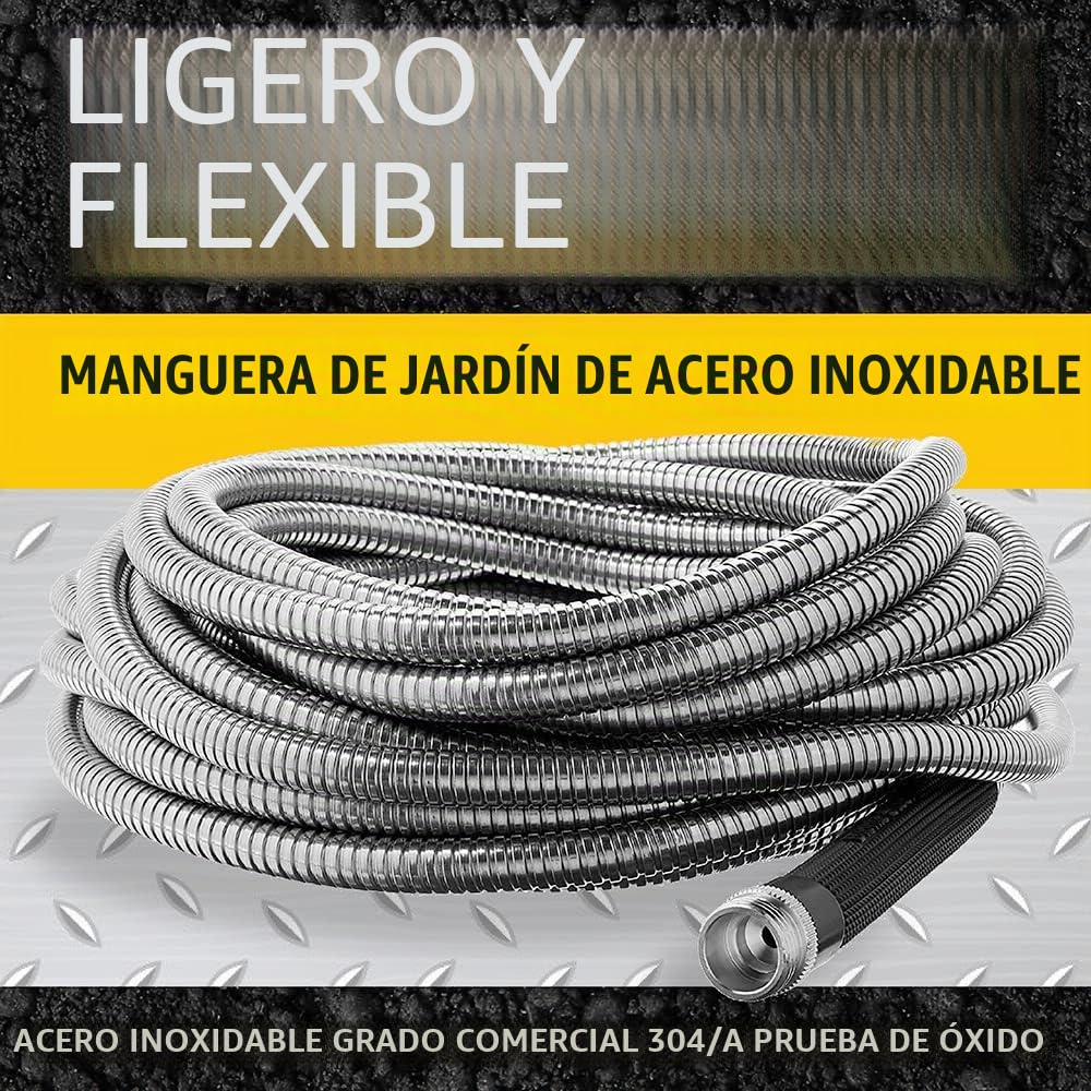BIONIC STEEL Manguera de jardín de 75 pies, manguera de agua de metal de acero inoxidable 304 de 75 pies, manguera flexible, sin torceduras, ultraligera y duradera, resistente al aplastamiento