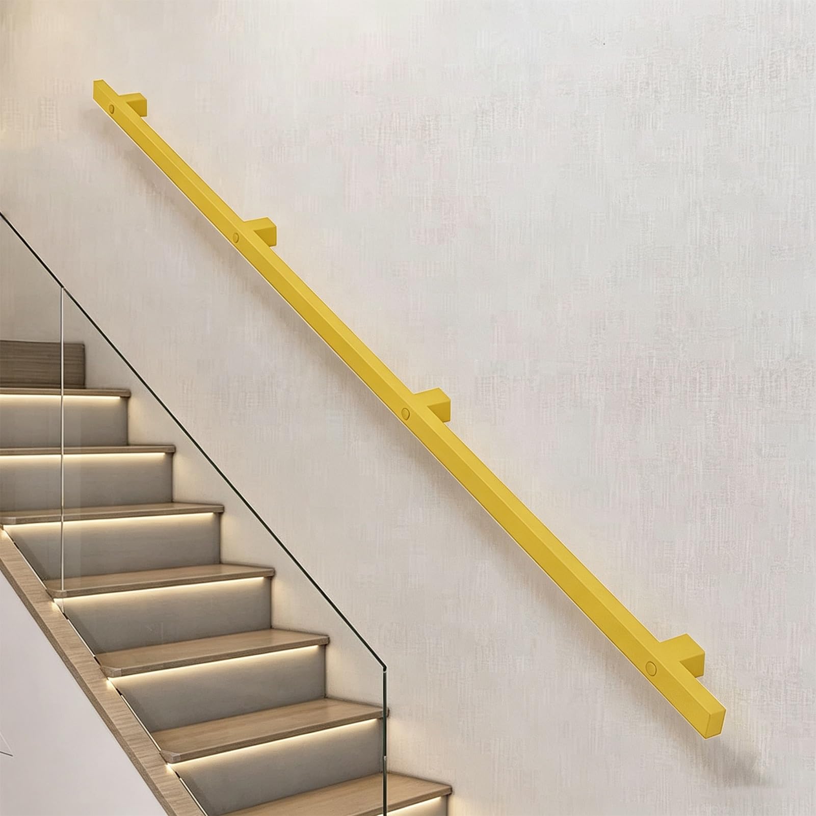 Gold Stair Handrails - Complete Kit, 1ft - 20ft Non-Slip Metal Staircase Bannister Rail for Elderly/Kids/Disabled/Pregnant Woman, Easy to Install(9ft/270cm)