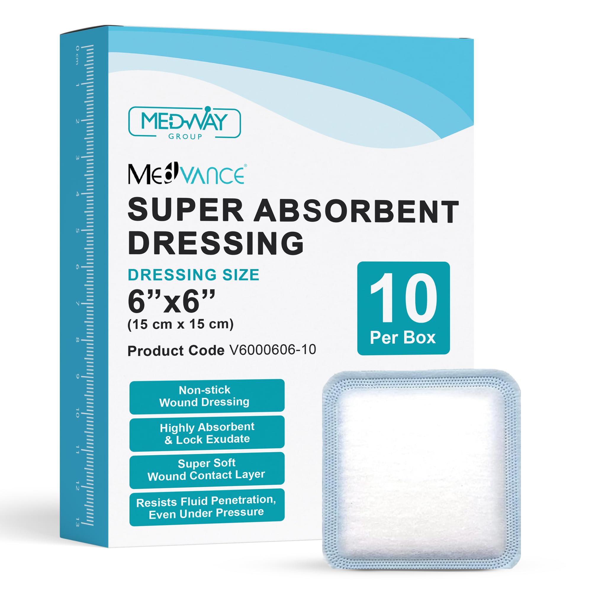 MedVance Super Absorbent Wound Dressing, Non-Adhesive Pads, 6"x6" Box of 10