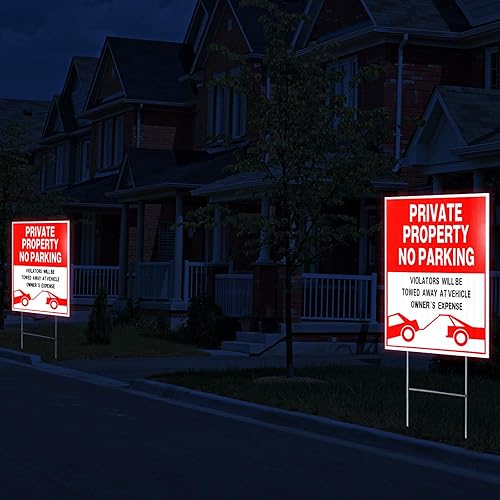 Miniatura 6 de Zonon 6 carteles reflectantes de no estacionamiento, propiedad privada con estaca de metal H de 15 x 12 pulgadas, de doble cara, violadores de