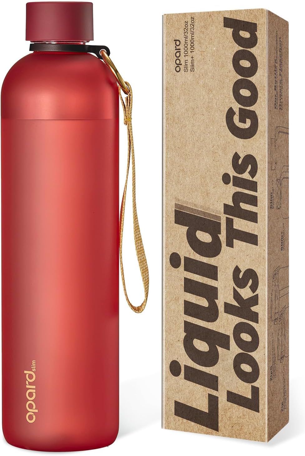 Opard Slim Water Bottle 32oz, Dishwasher Safe Plastic Water Bottle BPA-Free, Leakproof Screw Top, Cranberries Red, Reusable for Travel School Sport Gym Hiking