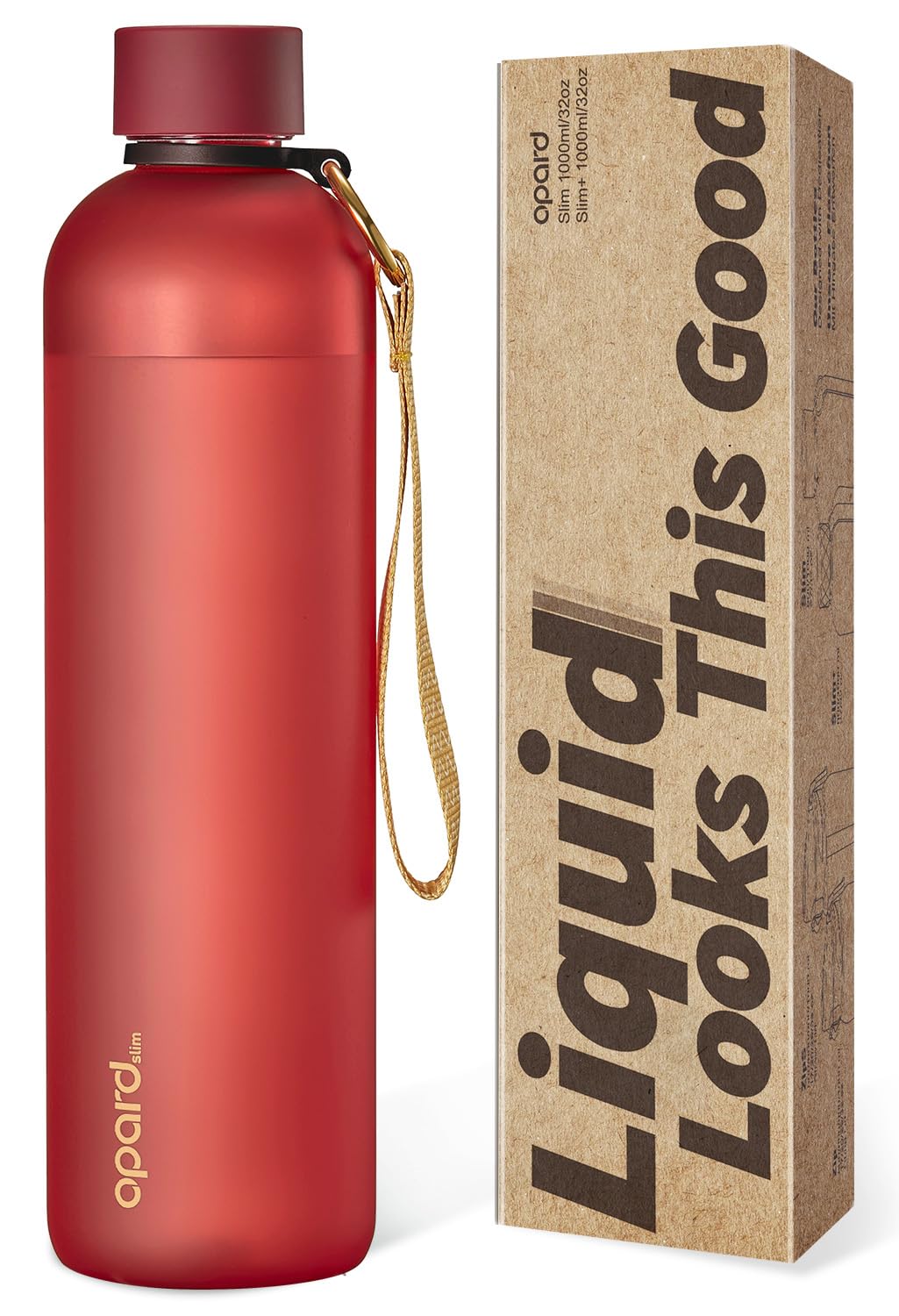 Slim Water Bottle 32oz, Dishwasher Safe Plastic Water Bottle BPA-Free, Leakproof Screw Top, Cranberries Red, Reusable for Travel School Sport Gym Hiking
