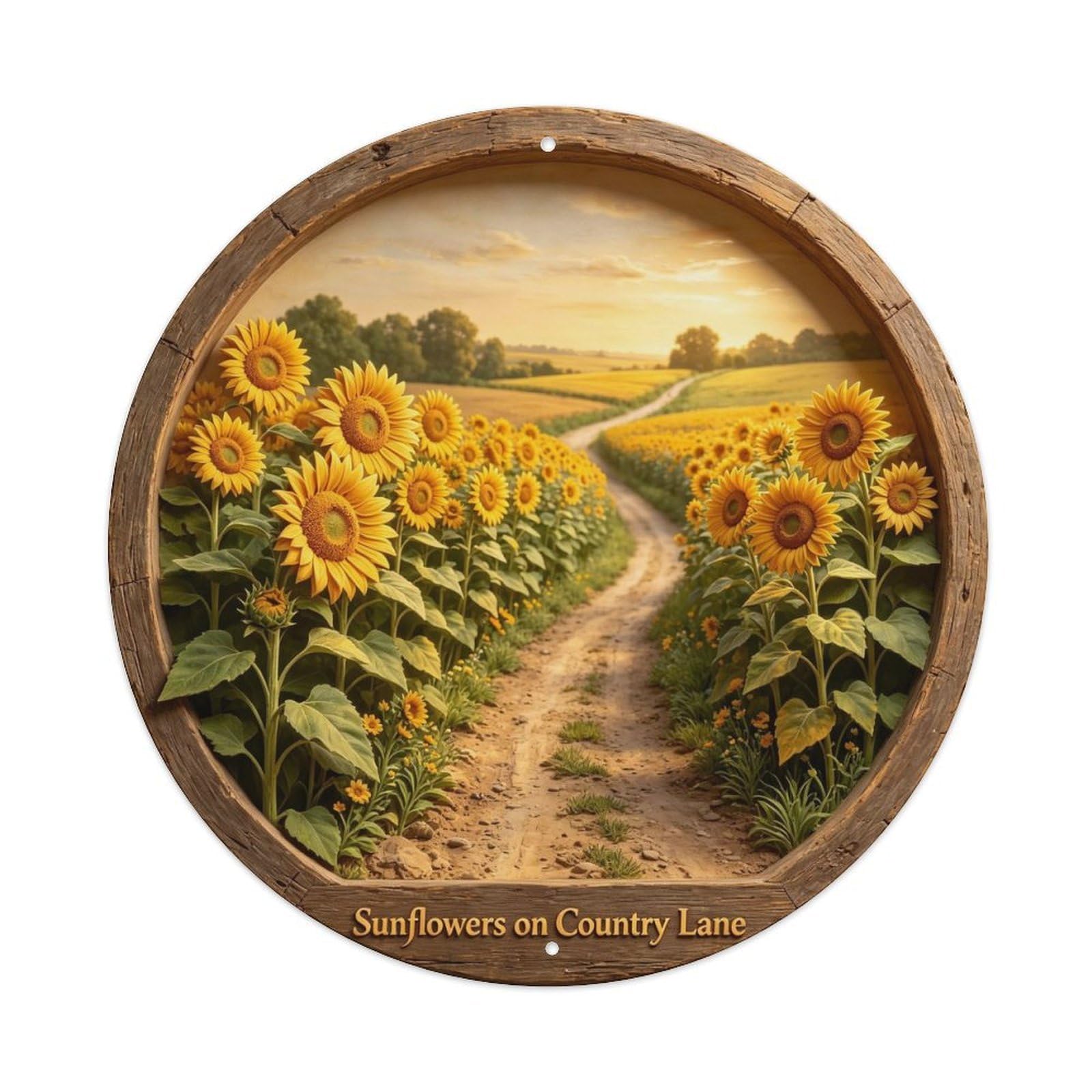 Sunflowers on Country Lane Metal Tin Sign Plaque
