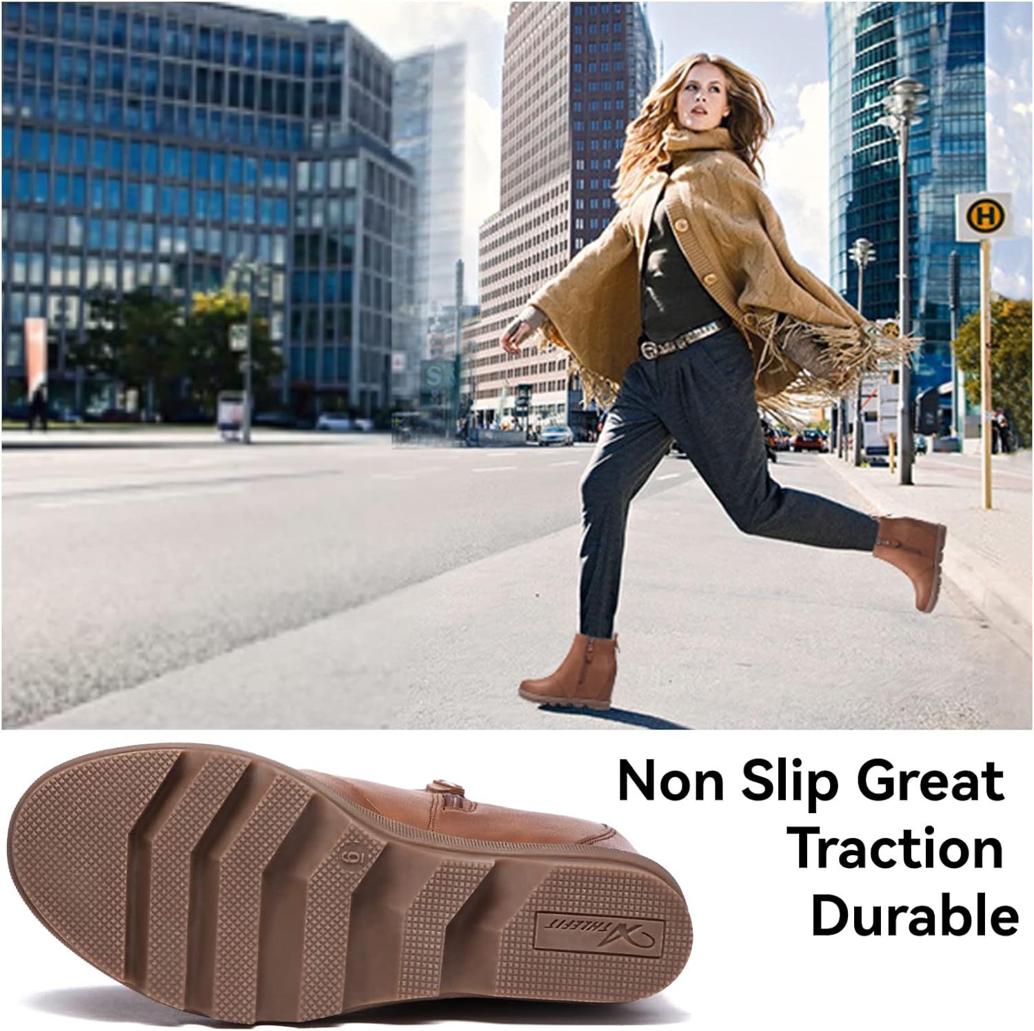 Vista 4 de Athlefit Botas de cuña para mujer cómodas botas de cuña al tobillo