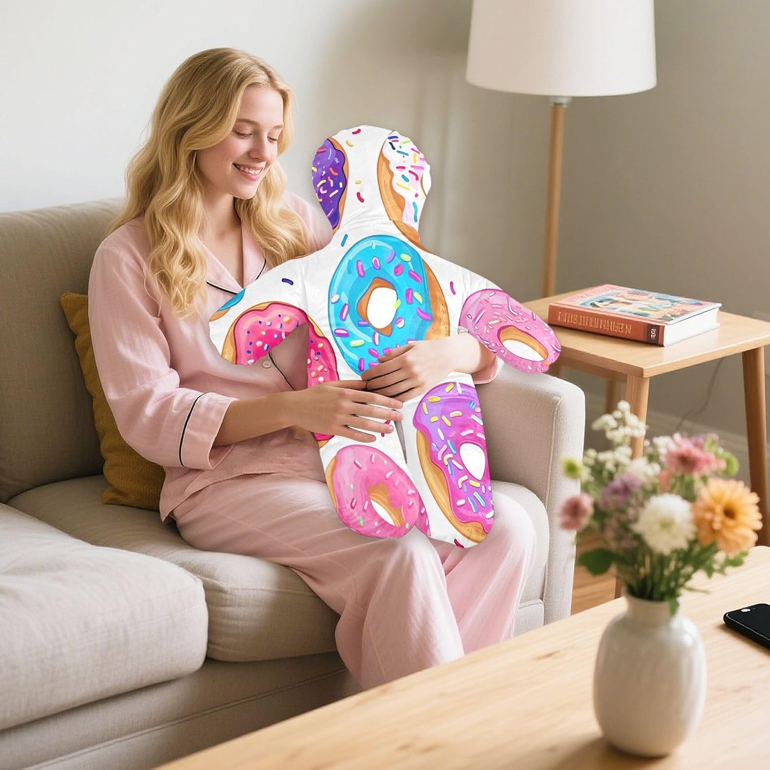 Donuts1 Human-Shaped Pillow Soft Body Pillows Washable Velvet Pillows for Anxiety Relief Sleeping Cuddling & Support