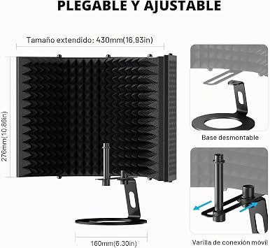 Aokeo Studio Recording Microphone Isolation Shield, Pop Filter. High Density Absorbent Foam Used to Filter Voice (AO-505)