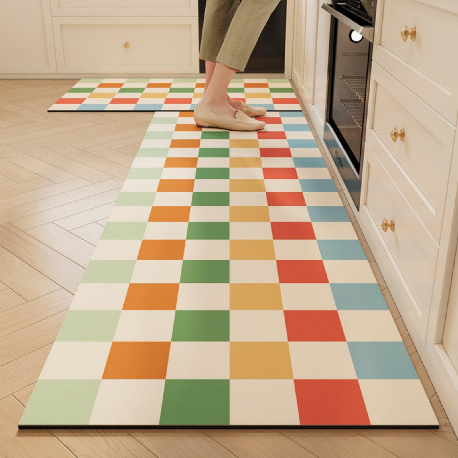 Tappeto Cucina 40X60Cm+40X120Cm Geometria Rossa Tappeto Cucina Antiscivolo Lavabile Set Di 2 Pezzi,Tappetino Multiuso In Pelle,Comodità E Resistente,Per Ingresso,Camera,Bagno