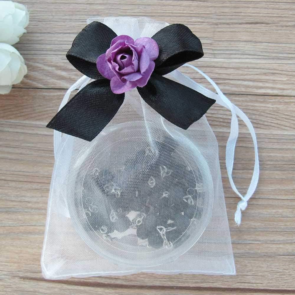 Memorial Rosary Gift Bulk (12 PCS) Black Scented Wood Beads with Clear Container and Black Ribon and Charm Rememberance of Deceased Favor (Pur)