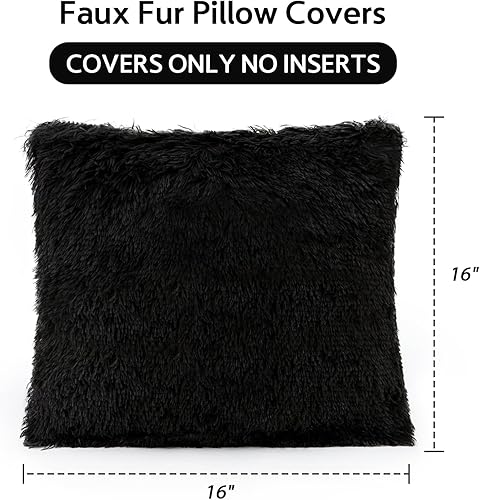 Miniatura 7 de BBiggood Fundas de Cojín Decorativo Negras, Paquete de 2 Fundas de Cojín Decorativo de Piel Sintética Suave y Lujosa, Fundas de Almohada Decorativas