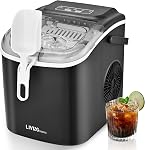 LIVINGbasics Countertop Ice Maker,Self-Cleaning,9 Cubes in 6-12 Mins | 26lbs/Day. Whisper-quiet 45dB. Compact 9.5x11.5x11 in. Fits home, office, RV. Includes ice scoop and basket.