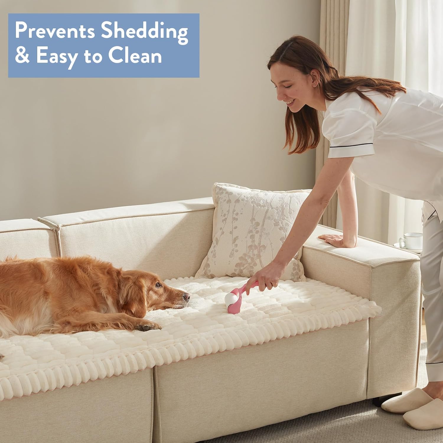 Couch Covers For Dogs,Washable Couch Protector for 2-Cushion Sofa,Non-Slip Paw Print Grip, Soft Skin-Friendly Furniture Cover for Pets,Thick and Cozy Slipcover for Sofa Cushions(28“ x 60" Ivory)