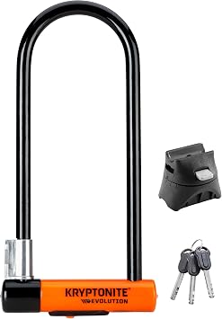 Kryptonite 14mm U-Lock, Key Lock, Bracket + Evolution 10mm Steel Chain Lock, 3ft Long, Pick/Drill Resistant