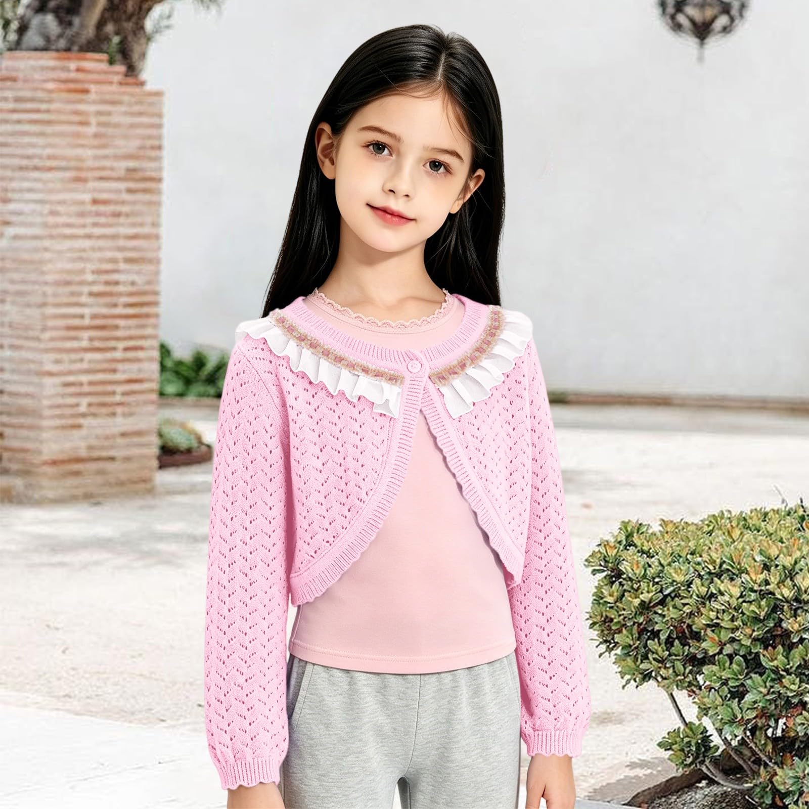 Bolero ligero de punto perforado para niñas, chaqueta corta transpirable para días cálidos