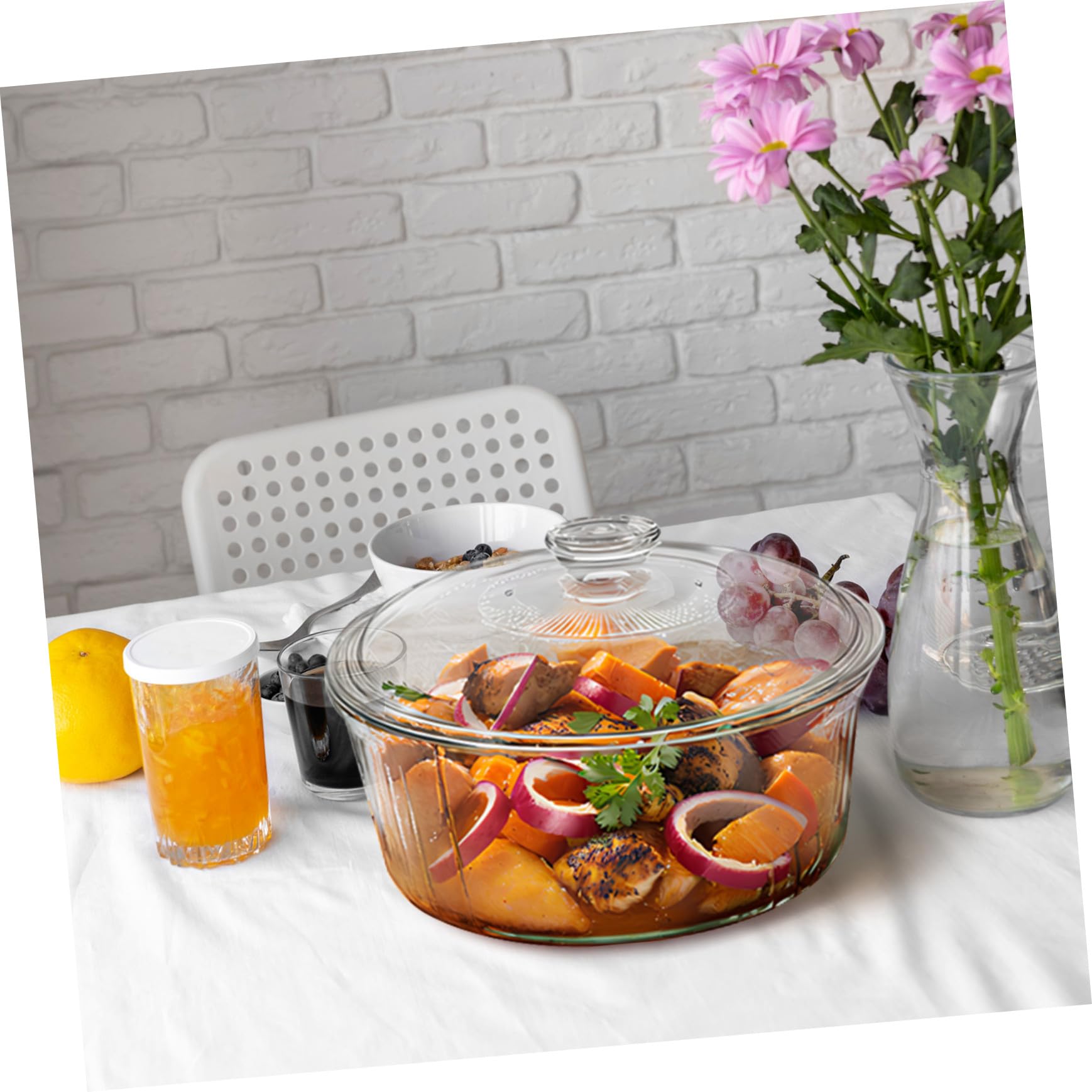 Sosoport Glas casserole Rund mit Deckel Hitzebeständig Gleichmäßige Wärmeverteilung Borosilikatglas Auflaufform zum Schmoren Kochen und Servieren Mikrowellengeeignet Elegantes Design