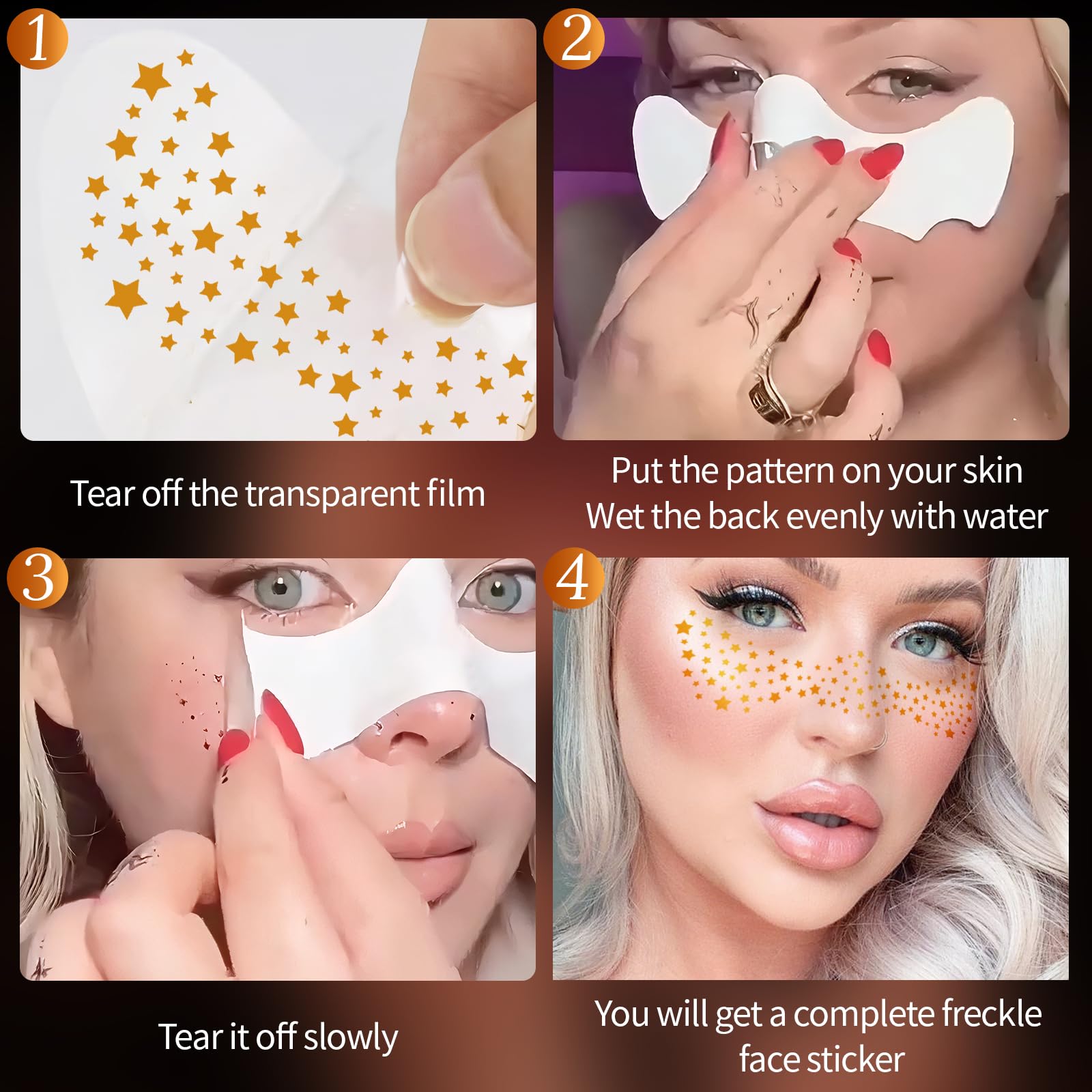 UICCVOKK 8 PCS Glitter Freckles,Face Tattoo,Sparkle Freckle,Temporary Tattoo,Gold Stardust Speckles,Sparkle Freckle Patches,Face Glitter Makeup Stickers Sets for Halloween,Music,Masquerade (Star) - Image 4
