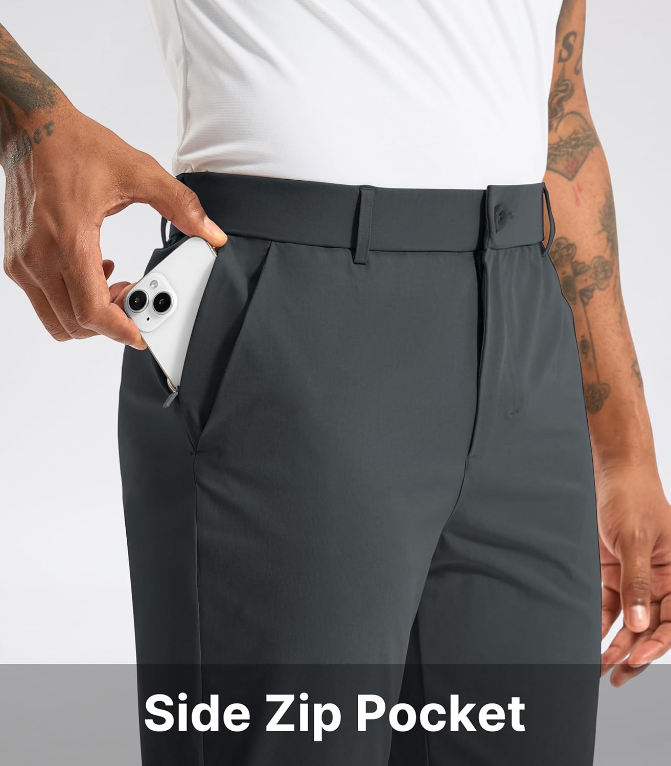 Soothfeel Mens Golf Pants Classic Fit Stretch Work Dress Pants 30"/32"/34" Quick Dry Lightweight Casual Trousers with Pockets - Image 3