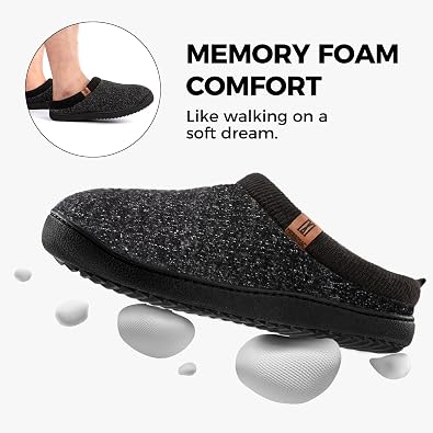 MERRIMAC Men's Slip-on Slippers Memory Foam Non-slip Indoor House Shoes | Backless,faux sherpa shearling lining,lightweight,flexible,Indoor & outdoor,Machine washable