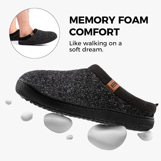 MERRIMAC Men's Slip-on Slippers Memory Foam Non-slip Indoor House Shoes | Backless,faux sherpa shearling lining,lightweight,flexible,Indoor & outdoor,Machine washable