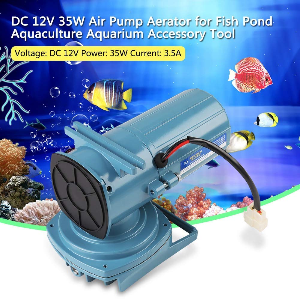 Pompa Powietrza do Akwarium DC 12V 35W, Przenośna Pompa Tlenu do Akwarium Napowietrzacz Pompa Powietrza Napowietrzacz DC Pompa Napowietrzająca do Akwariów do Stawów Rybnych 68 L/Min