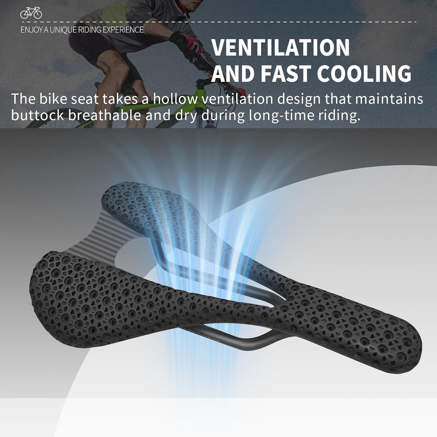 3D Carbon Fiber Road Bike Seat - Ultra Lightweight Bicycle Saddle with Shock Absorption & Ventilation, Ergonomic Design - MTB/Road Bike Bicycle Seat for Men/Women