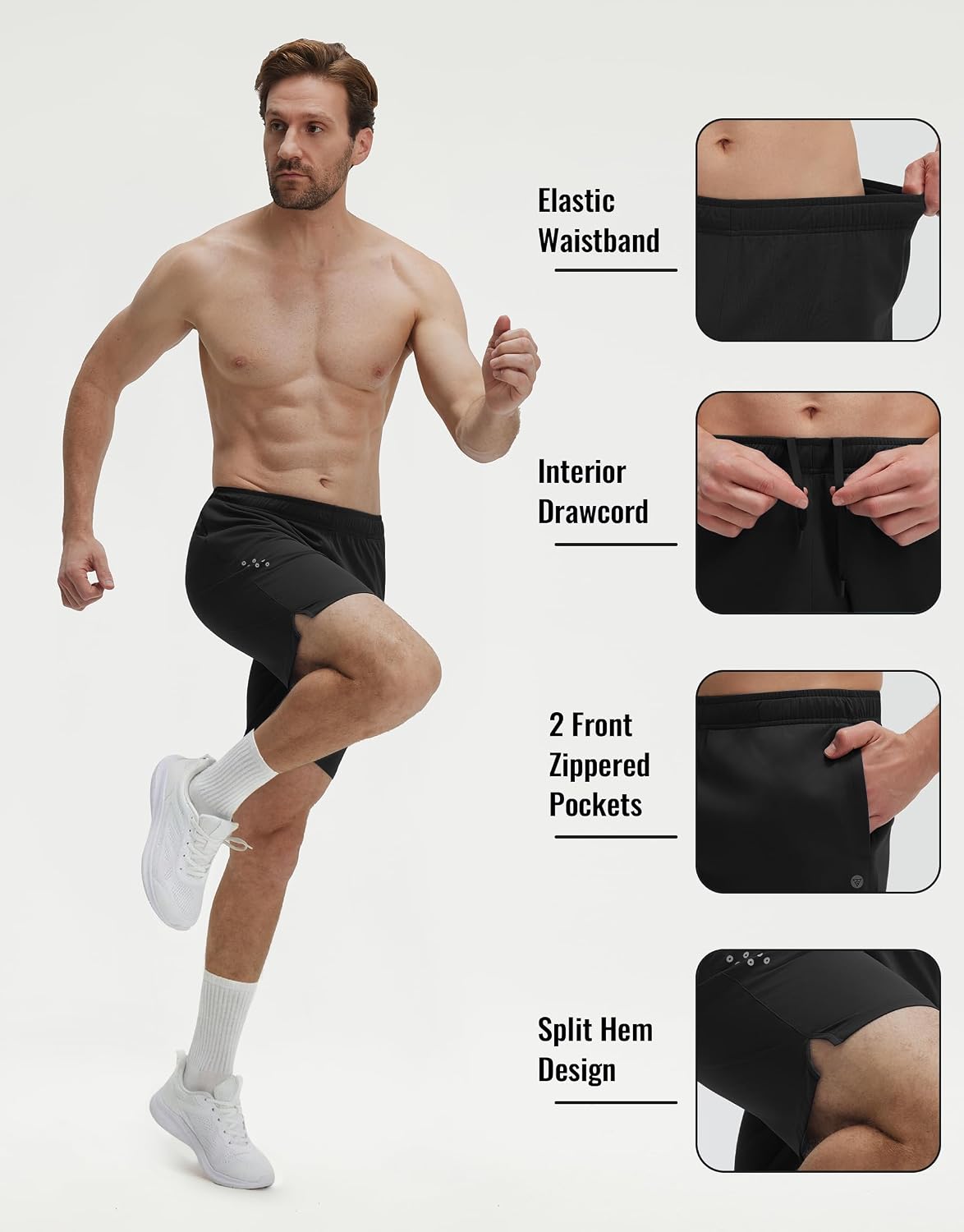 M MAELREG Men's Athletic Shorts with Zipper Pockets 7" Moisture Wicking Gym Workout Shorts for Men Lightweight Drawstring