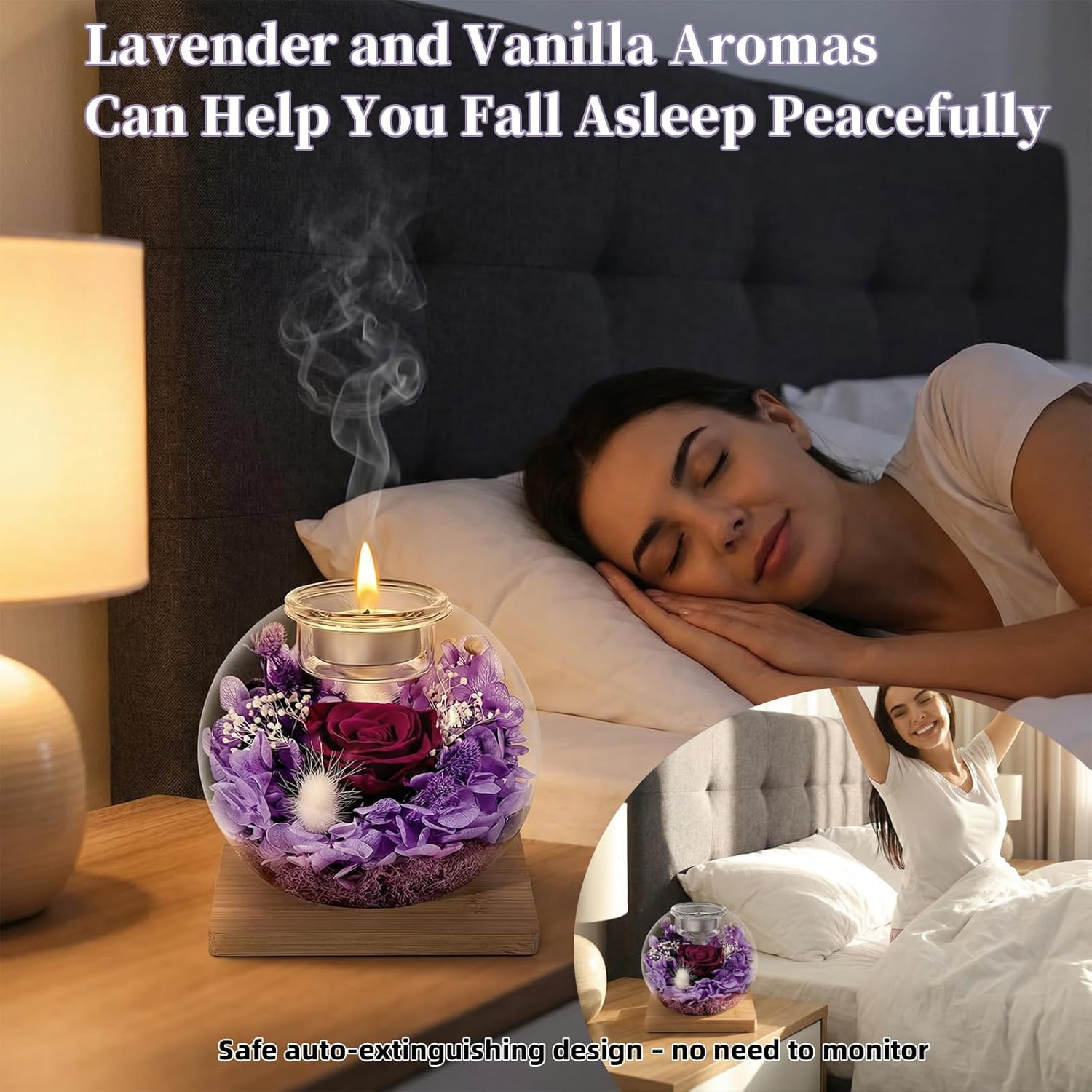 Gifts for Women Birthday Unique-Long-Lasting Real Flowers in Glass Dome Scented,Mother's Day Valentine Christmas Thanksgiving Birthday Gift for Women Mom Girlfriend Wife Home Decor (Purple)