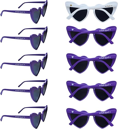 PartyGifts&Beyond - Gafas de sol en forma de corazón para despedida de soltera, paquete de 10 lentes de sol para novia, regalo de escuadrón de novia