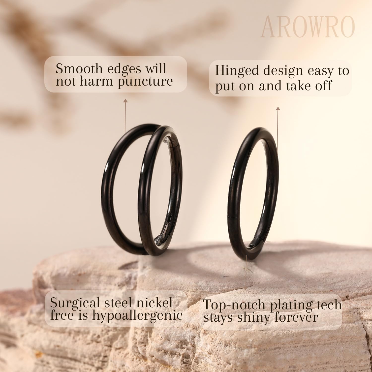 AROWRO Conch Piercing Jewelry Septum Jewelry Nose Rings Hoops 20G 18G 16G 316L Surgical Steel Hinged Segment Ring Hoop Helix Daith Rook Tragus Cartilage Piercing Jewelry - Image 2