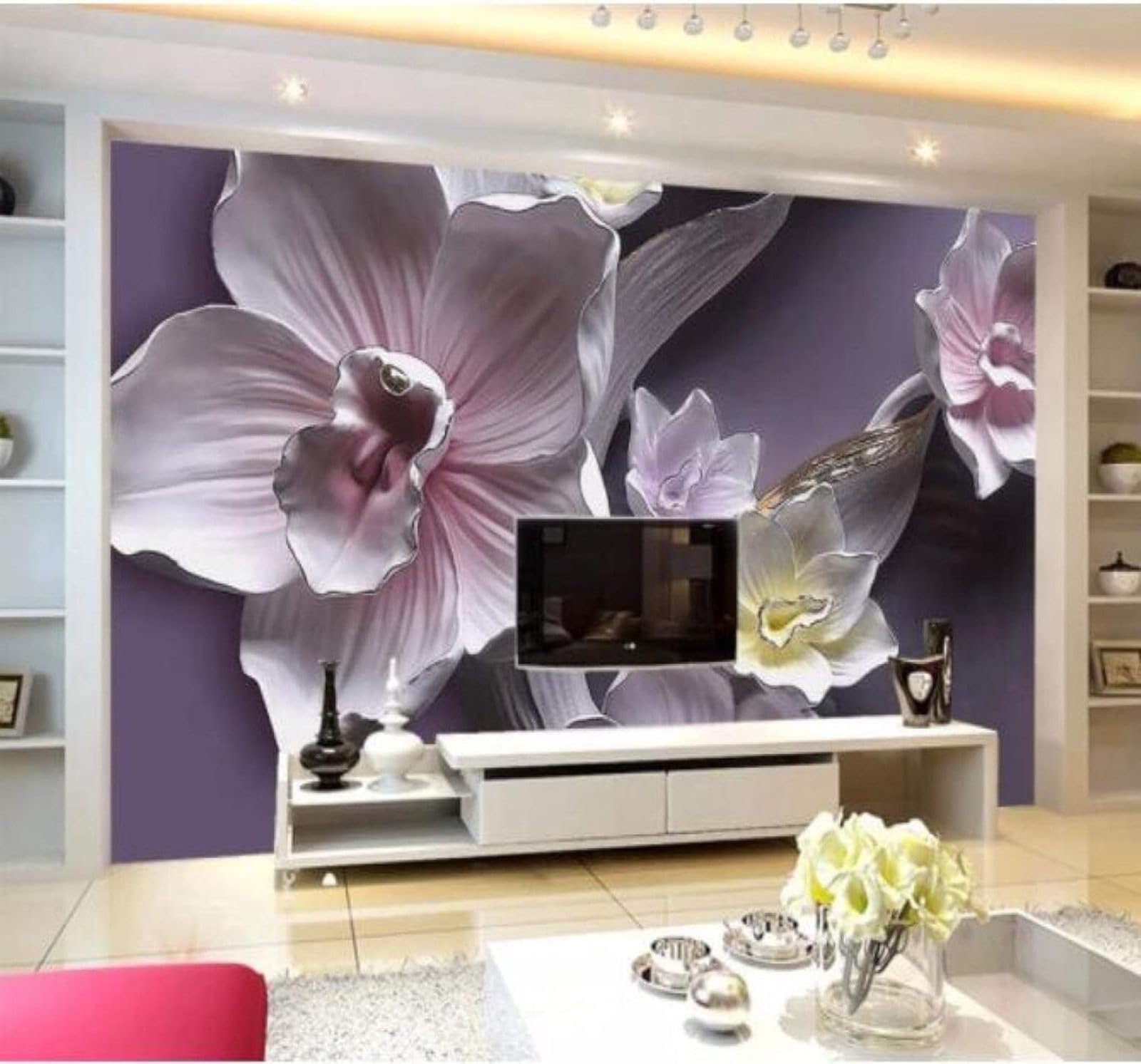 Xlming 150Cm×105Cm(B×H) Relief Large Beautiful Orchid Art 3D Wallpaper Luxury Home Dining Decor Paste Sofa Living Room The Wall For Bedroom Mural-150Cm×105Cm