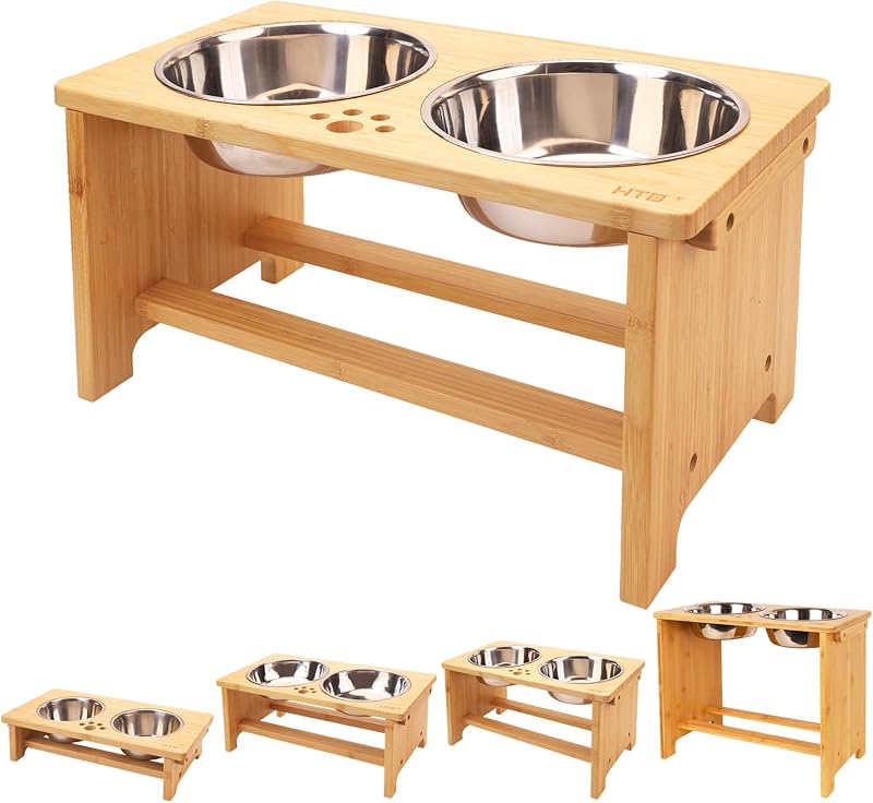 Comedouro elevado para cães com 2 tigelas de aço inoxidável HTB Grande