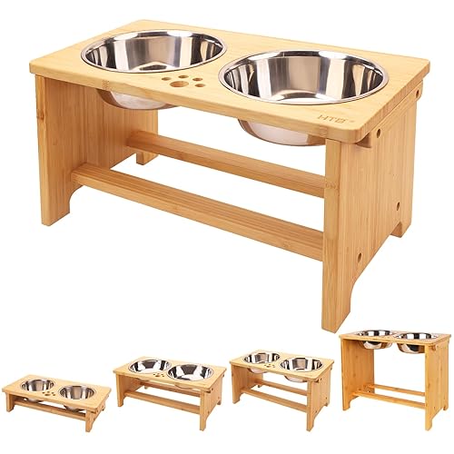 HTB Elevated Dog Bowls,Raised Dog Bowl Stand with 2 Stainless