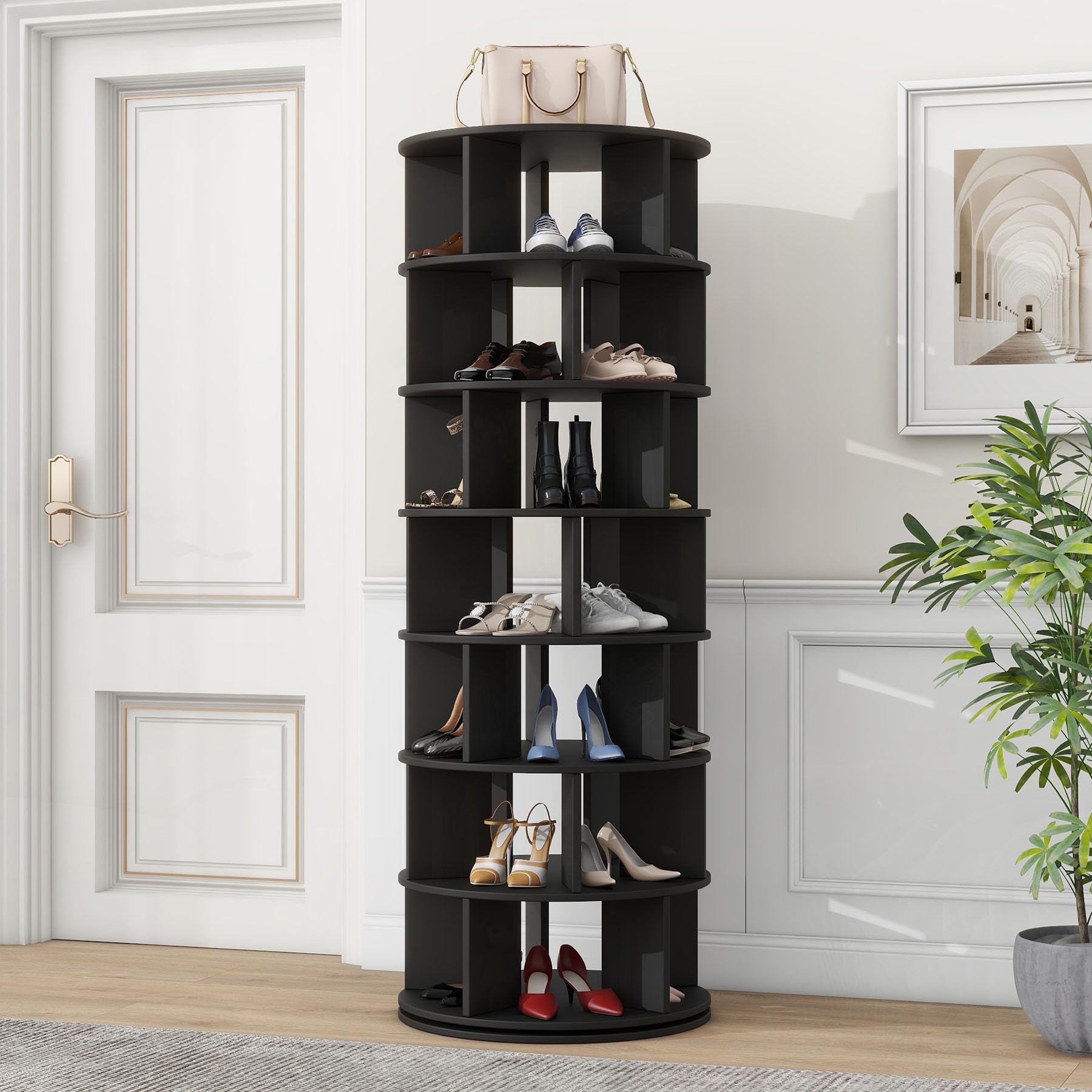 Lockable Shoe Rack Vertical Shoe Storage 71 Rotating Shoe Rack With Lockable Wheels - 7 ...