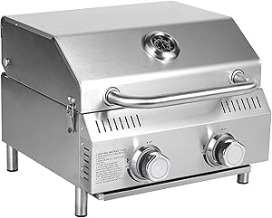 Bestfire Tabletop Gas Grill 2 Burners, 20,000 BTUs Stainless Steel Portable Propane Grill with Legs for Outdoor Patio Backyard Camping, Tailgating, and RV Trips