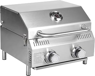Bestfire 2-Burner Tabletop Propane Gas Grill 20,000 BTU Stainless Steel Portable Grill with Legs for Camping Tailgating RV
