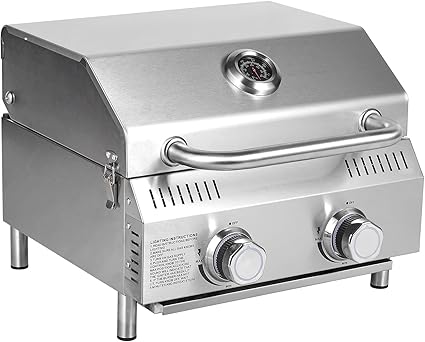 Bestfire Tabletop Gas Grill 2 Burners, 20,000 BTUs Stainless Steel