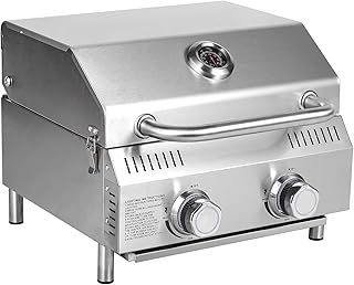 Bestfire Tabletop Gas Grill 2 Burners, 20,000 BTUs Stainless Steel Portable Propane Grill with Legs for Outdoor Patio Backyard Camping, Tailgating, and RV Trips