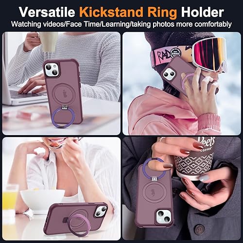 Miniatura 5 de Funda de grado militar compatible con iPhone 14 Plus de 6.7 pulgadas, con soporte magnético invisible tipo anillo, compatible con MagSafe y gran