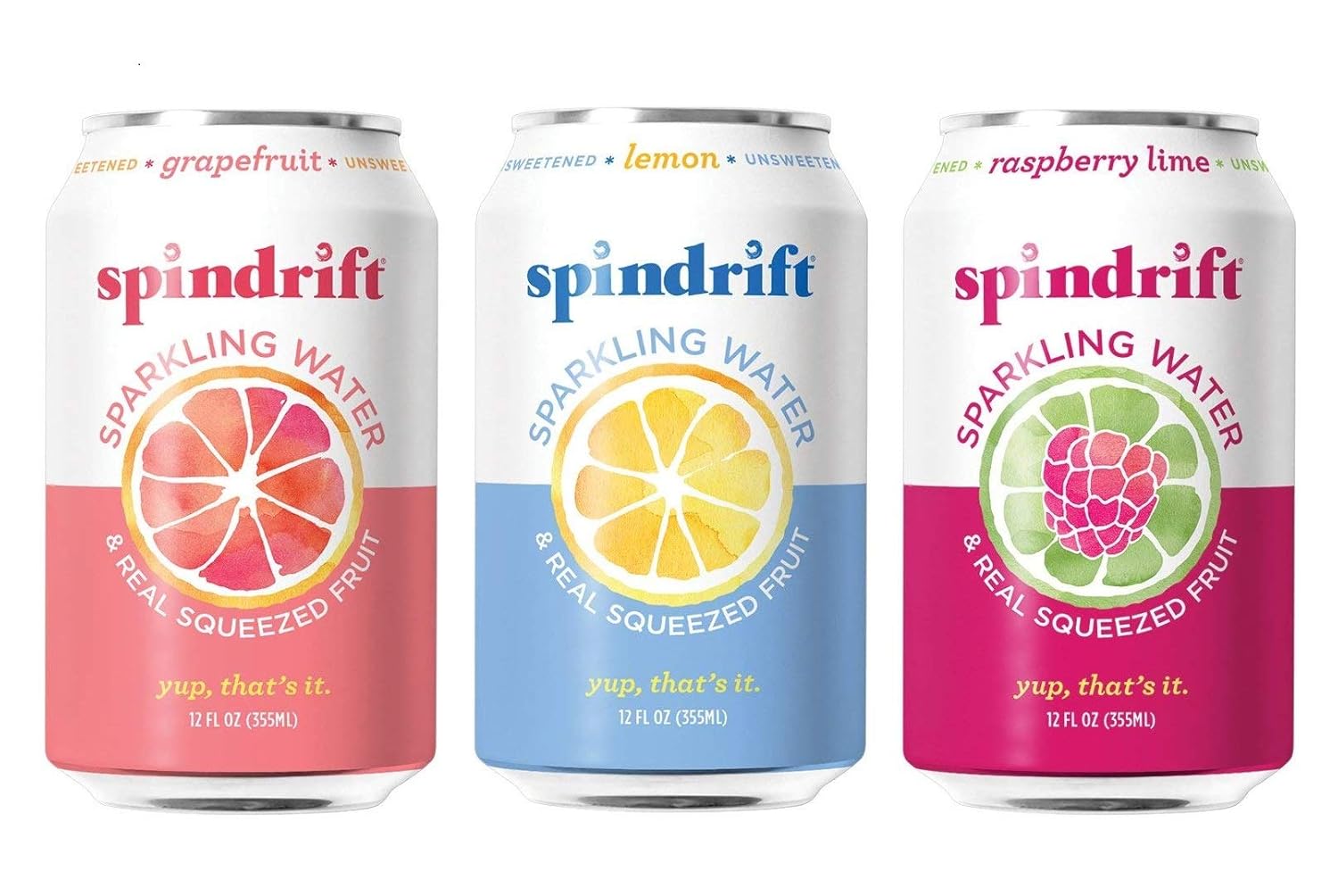 Spindrift Real Fruit Sparkling Seltzer Water, Lemon/Grapefruit/Cucumber/Raspberry Lime (Pack of 24)