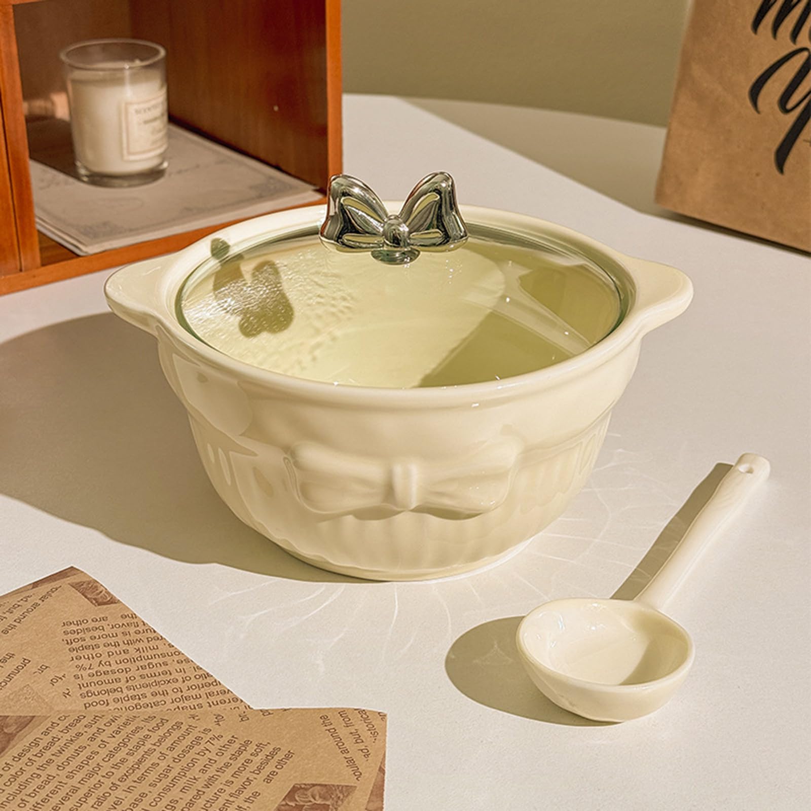 22Oz Ceramic Lamian Noodles Bowl Ramen Bowl microwavable? with Handle and lid, French Onion Soup Bowl, id, French Onion Soup Bowl, Milk Yellow