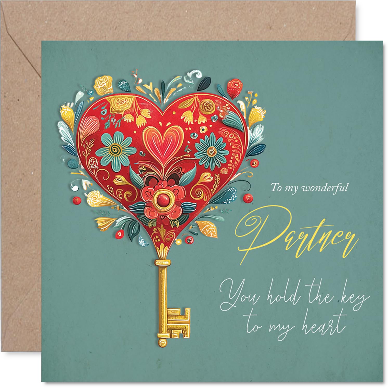 Romantic Partner Anniversary Card - Key to my Heart - Cute Happy Anniversary Card for Partner from Boyfriend Girlfriend, 145mm Joke Humour Anniversaries Greeting Cards